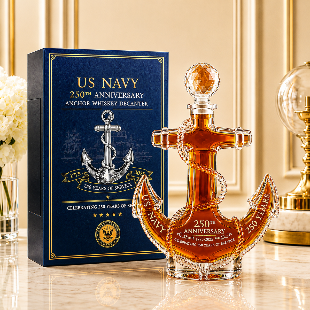 US Navy 250th Anniversary Anchor Whiskey Decanter
