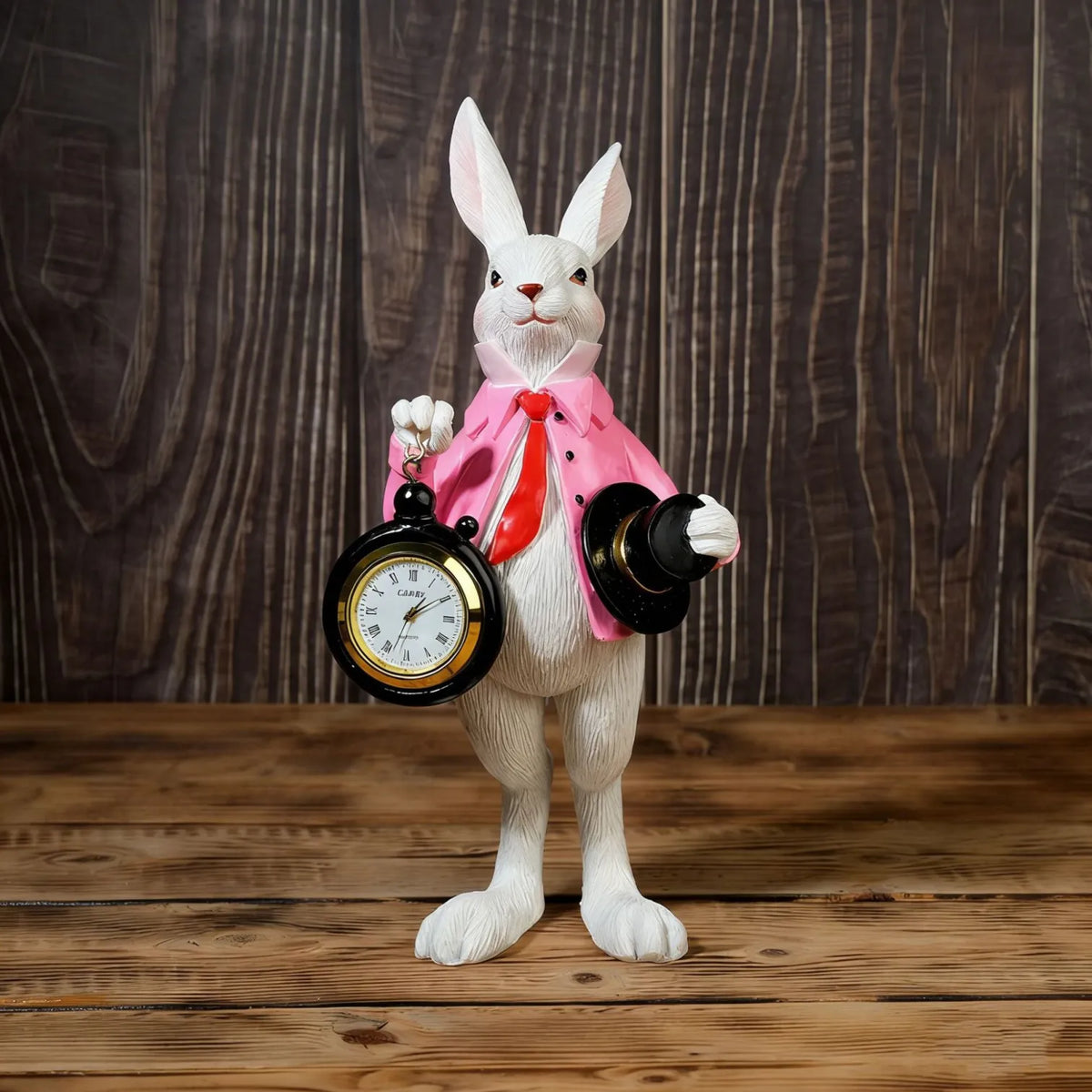 Storybook White Rabbit Clock Figurine
