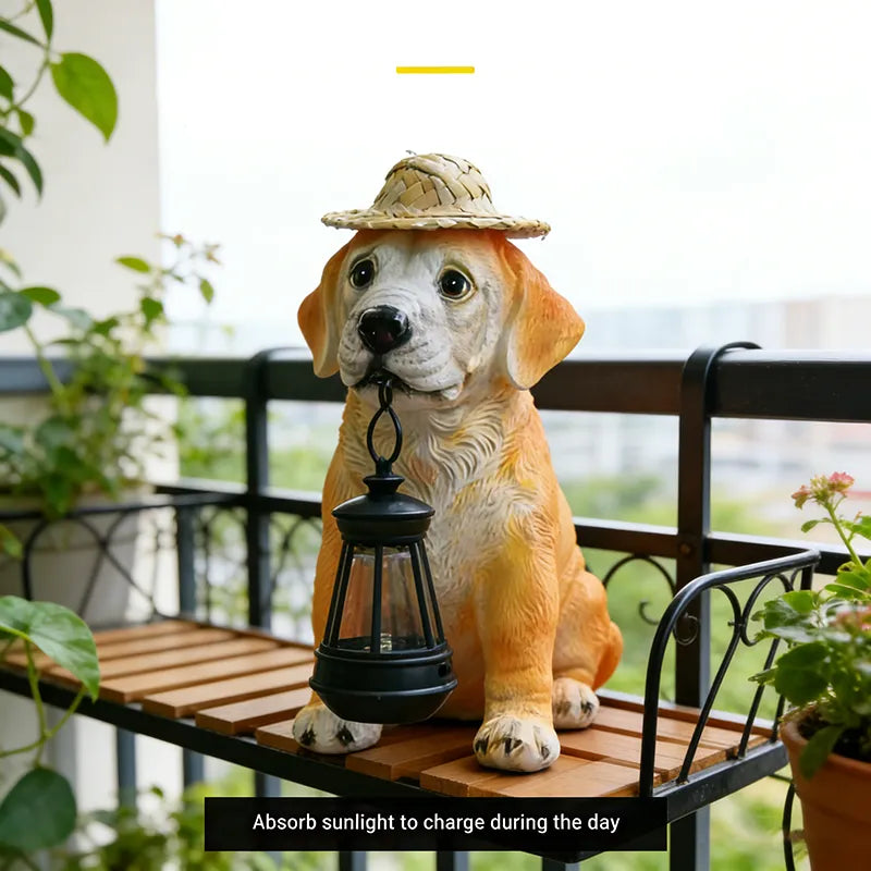 Solar-Powered Dog Statue With Led Lantern