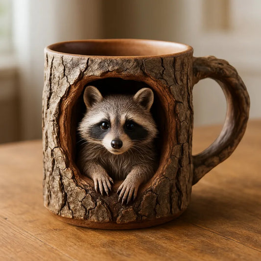 Handmade-Raccoon Tree Hollow Mug