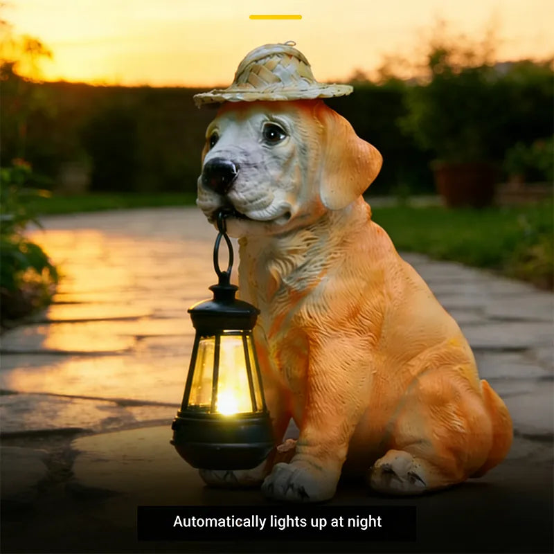 Solar-Powered Dog Statue With Led Lantern