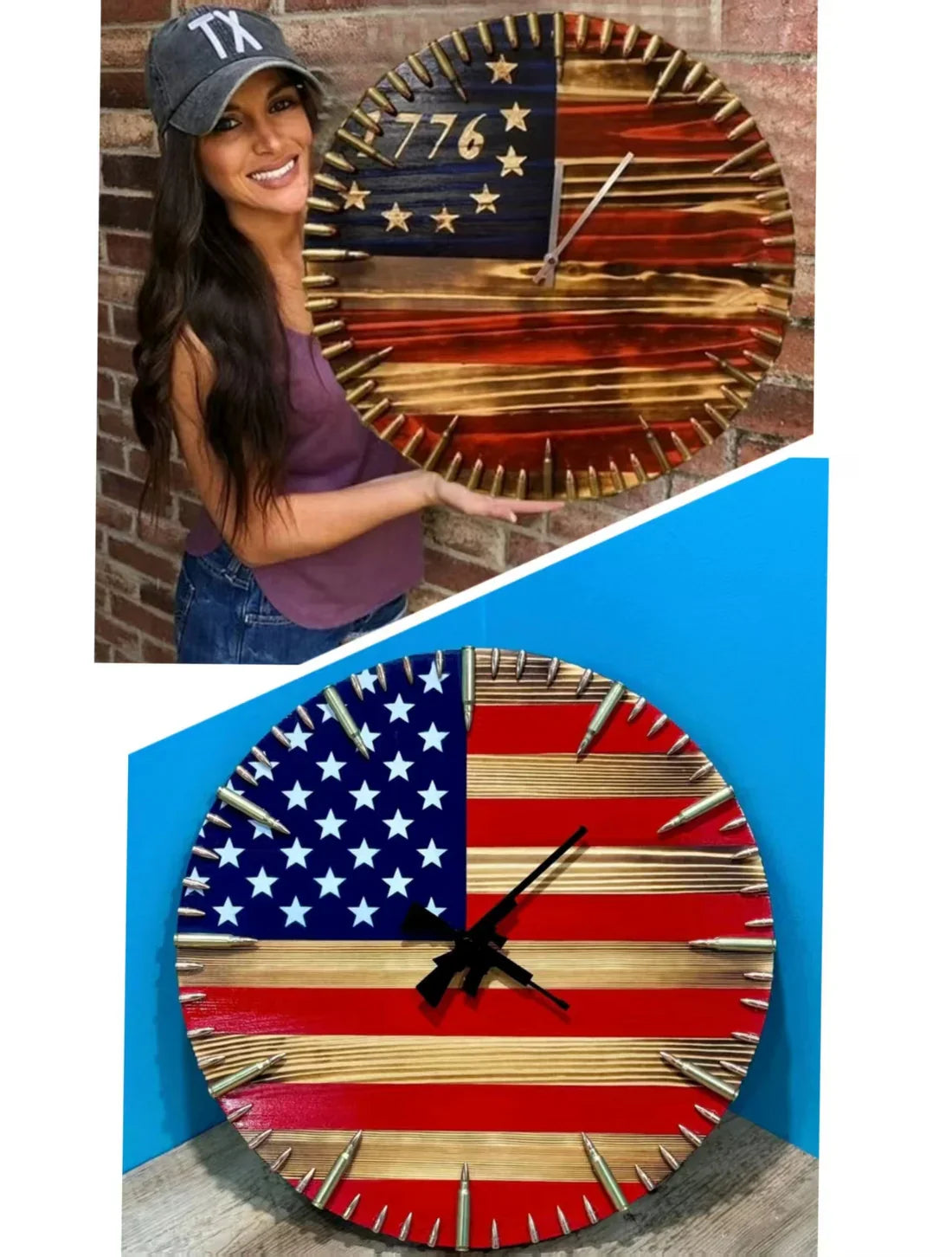 Handmade Patriotic American Flag Clock