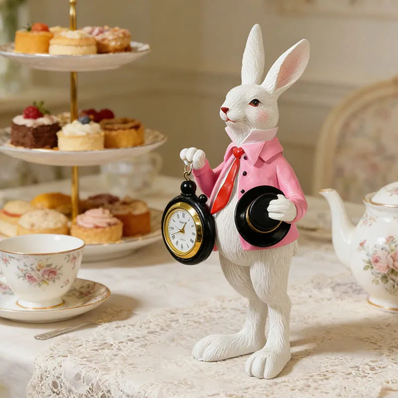 Storybook White Rabbit Clock Figurine