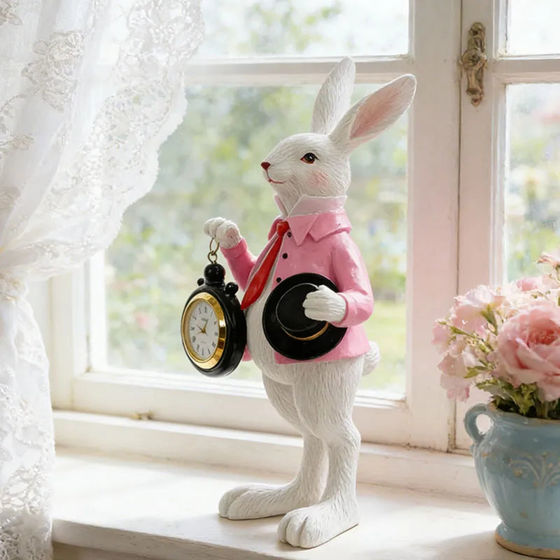 Storybook White Rabbit Clock Figurine