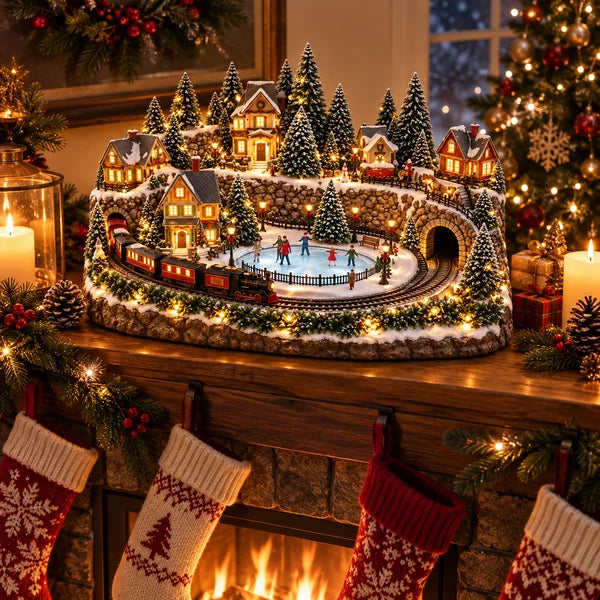 Animated Holiday Train & Ice Rink Scene