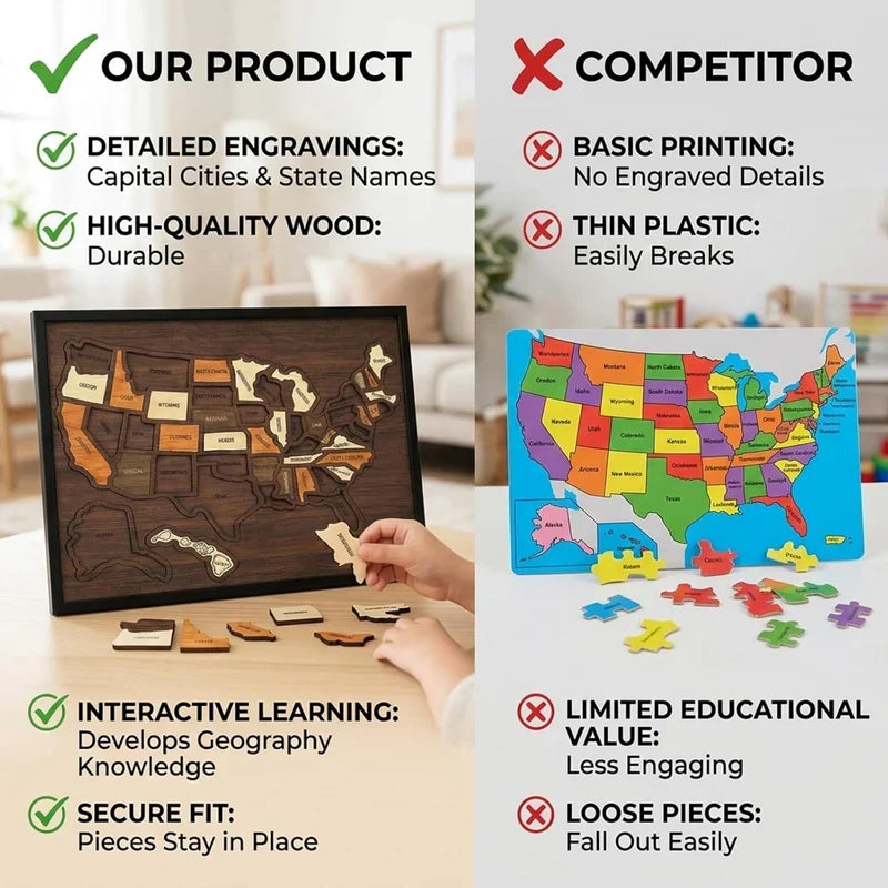 USA Wooden Travel Map Puzzle for Adventure Lovers