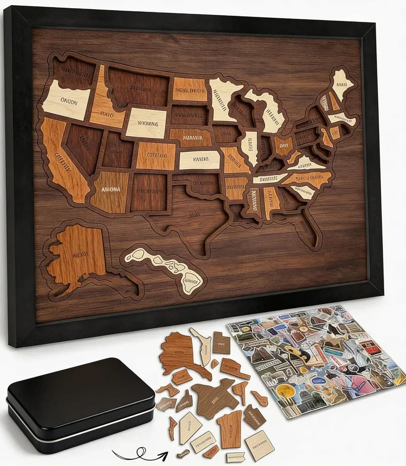 USA Wooden Travel Map Puzzle for Adventure Lovers
