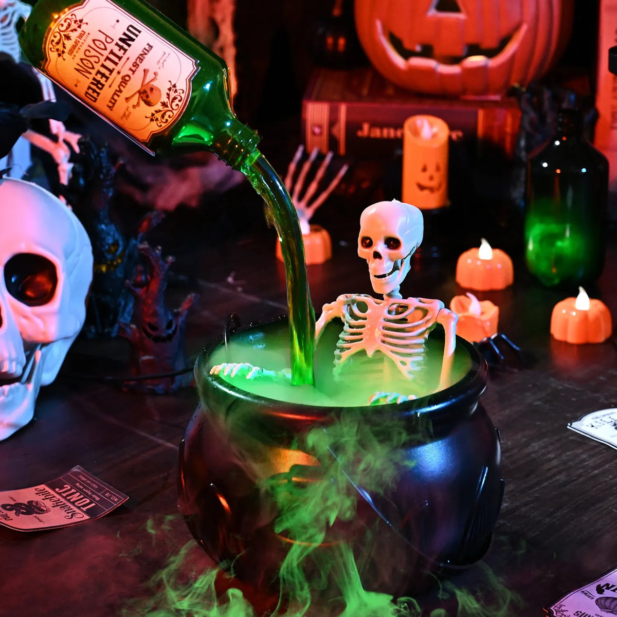 Halloween Cauldron Diffuser with Floating Potion Bottles