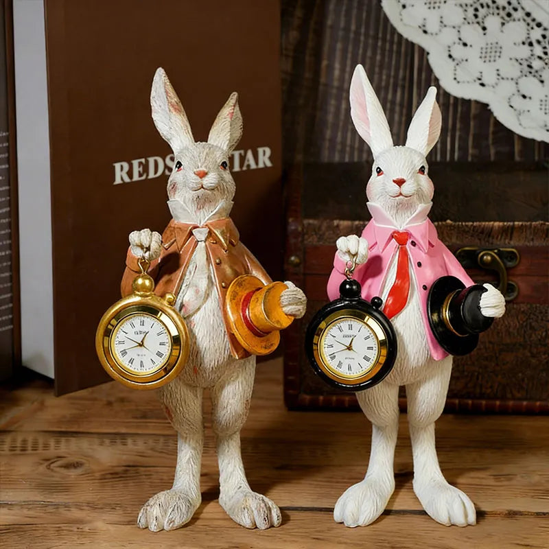 Storybook White Rabbit Clock Figurine