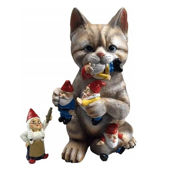 Cat Eating Gnomes Statue