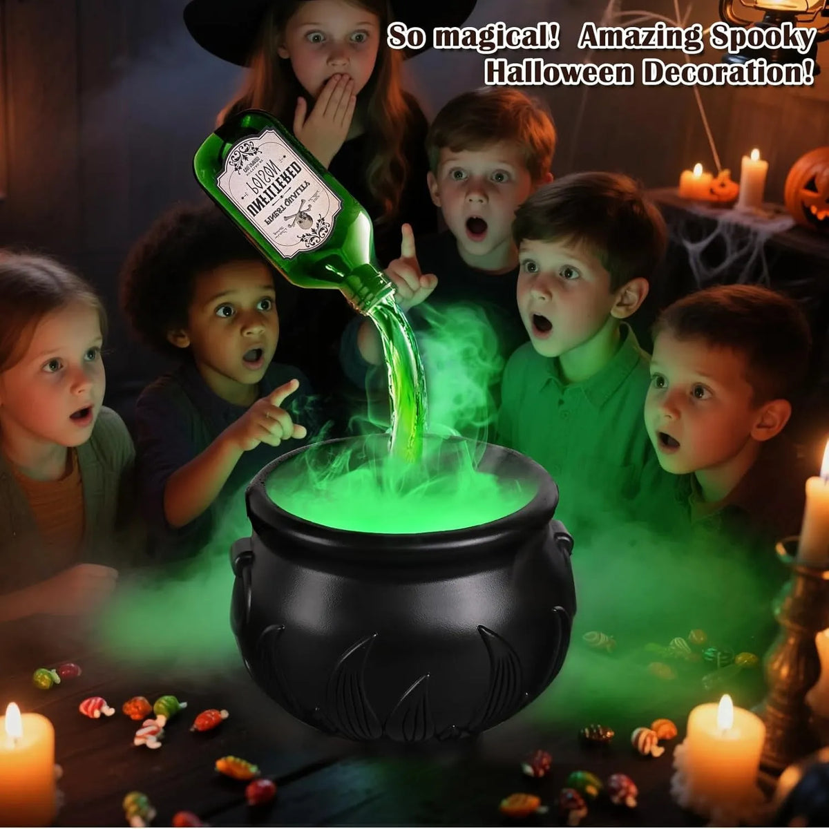 Halloween Cauldron Diffuser with Floating Potion Bottles