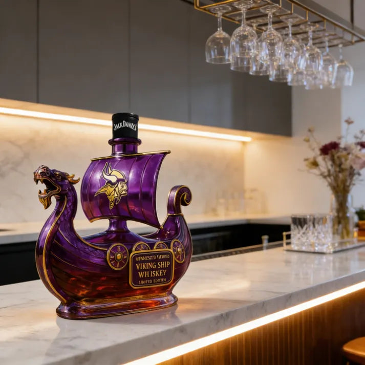 Minnesota Vikings Dragon‐head Ship Custom Whiskey Bottle