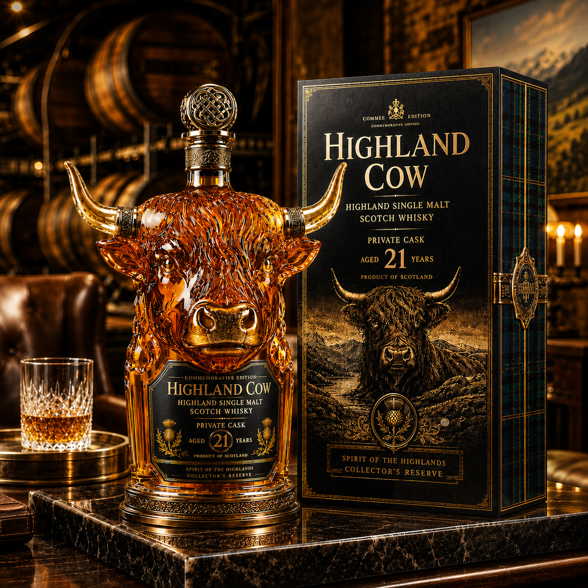 Highland Cow Private Cask 21-Year Whiskey Decanter