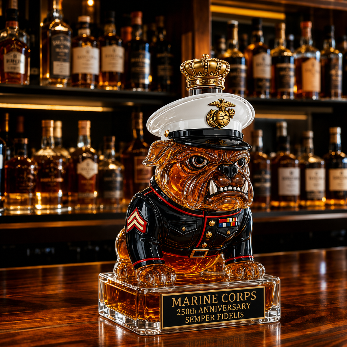 Marine Corps The 250th Anniversary Devil Dog Whiskey Bottle