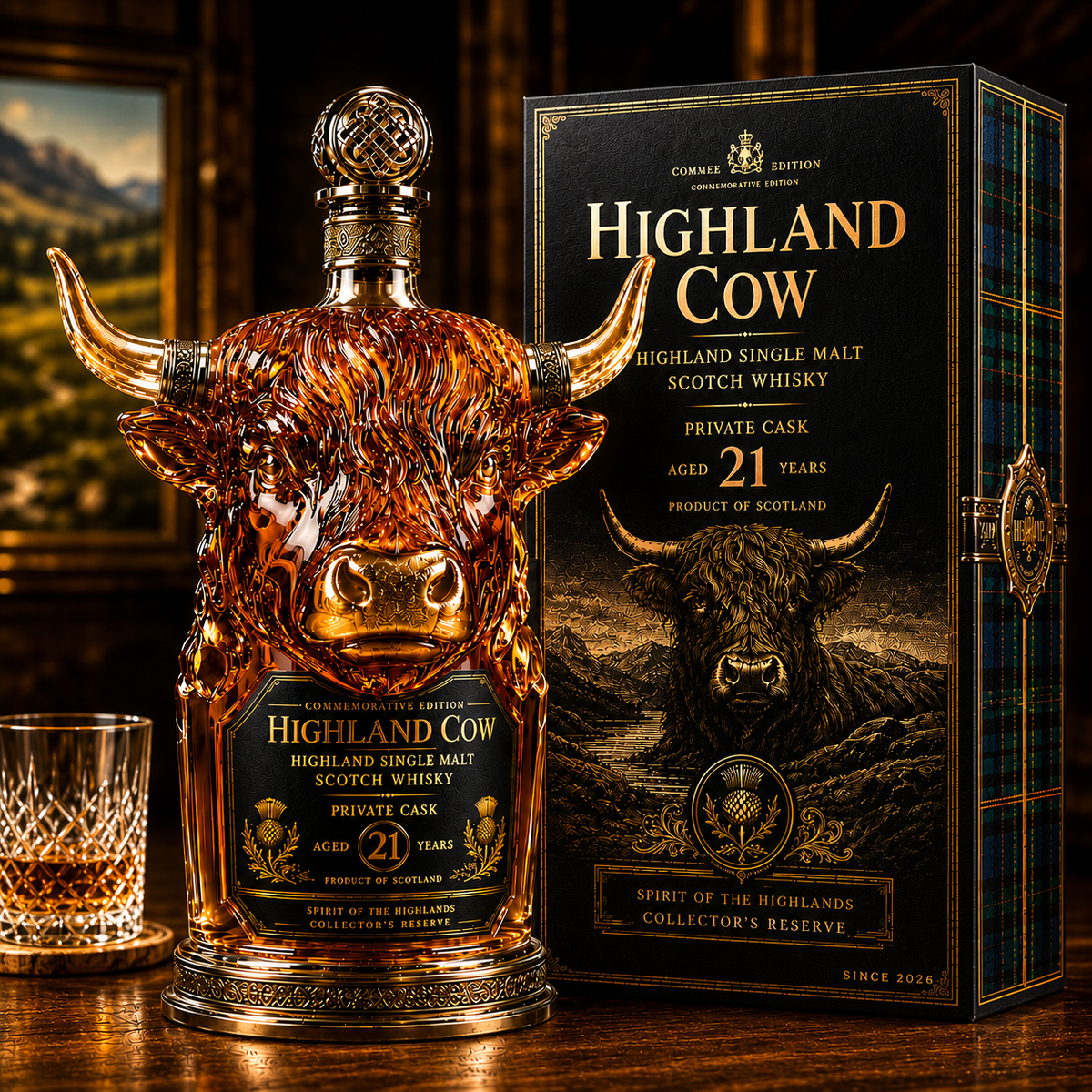 Highland Cow Private Cask 21-Year Whiskey Decanter