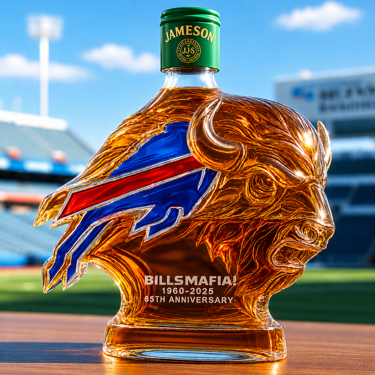 Buffalo Bills 65th Anniversary Whiskey Bottle