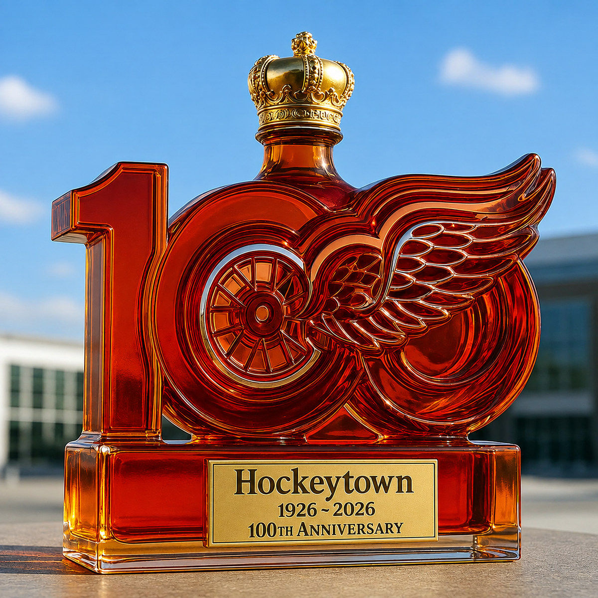 Detroit Red Wings 100th Anniversary Whiskey Bottle