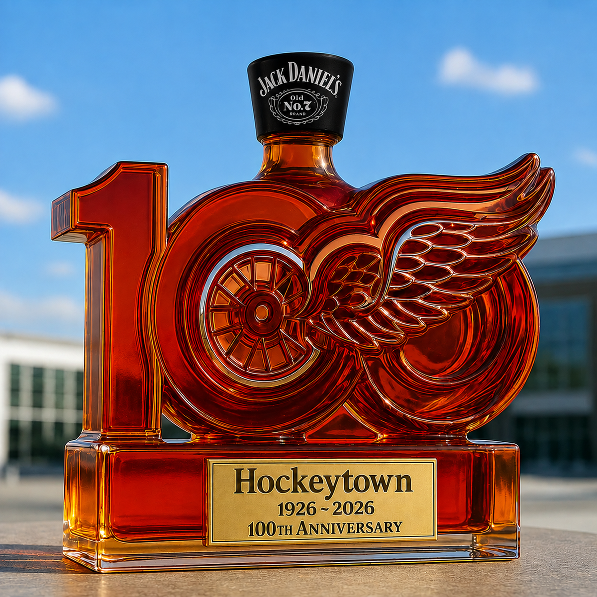 Detroit Red Wings 100th Anniversary Whiskey Bottle