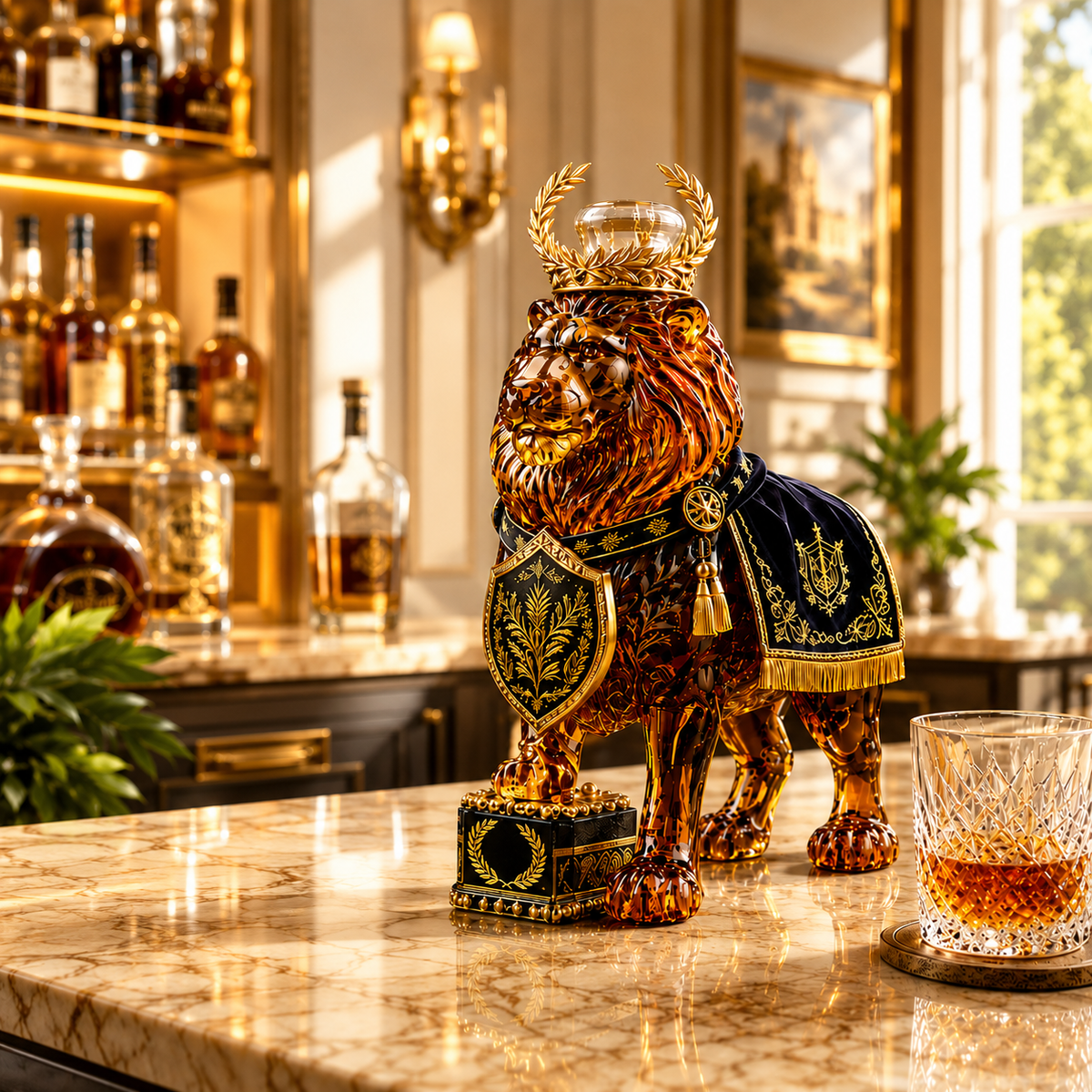 Lion Design Whiskey Bottle