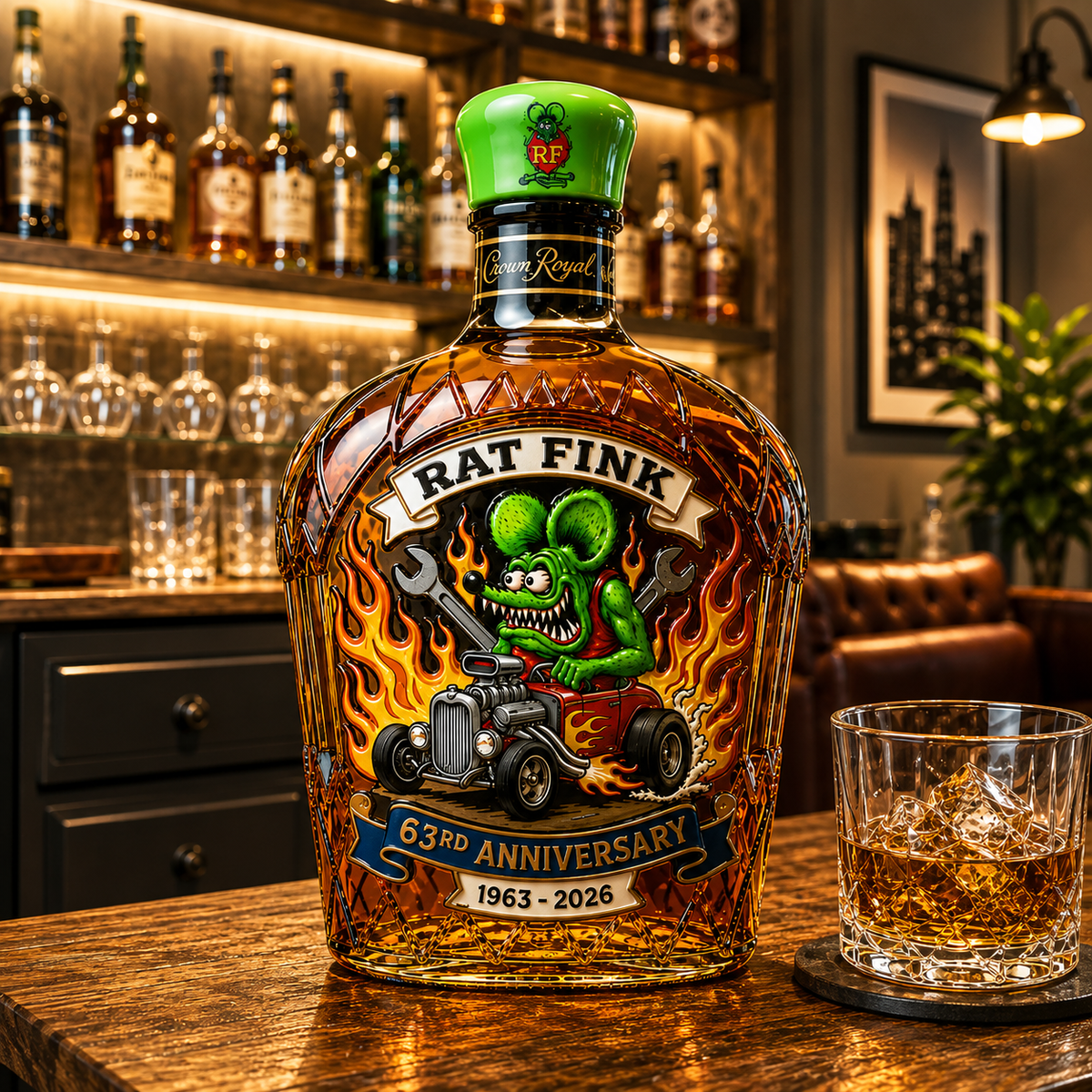 Rat Pink 63rd Anniversary Whiskey Bottle