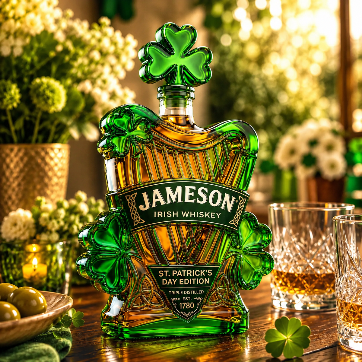 Jameson St. Patrick's Day Limited Edition Celtic Harp Irish Whiskey Bottle