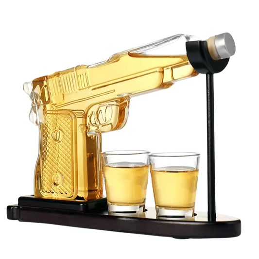 Pistol Whiskey Decanter Set with Stand & Shot Glasses