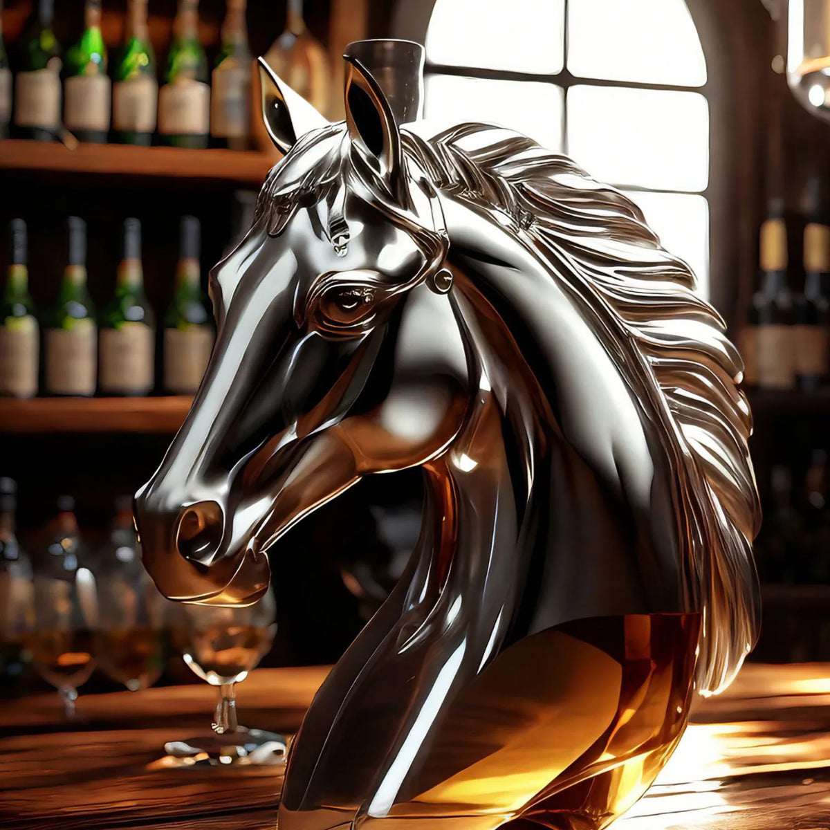 Handblown Horse Whiskey Bottle