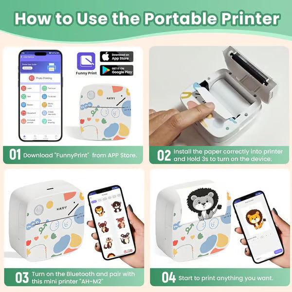 XenGro Mini Portable Sticker Printer – Inkless, Bluetooth, 3 Rolls Paper – Perfect Gift for Kids
