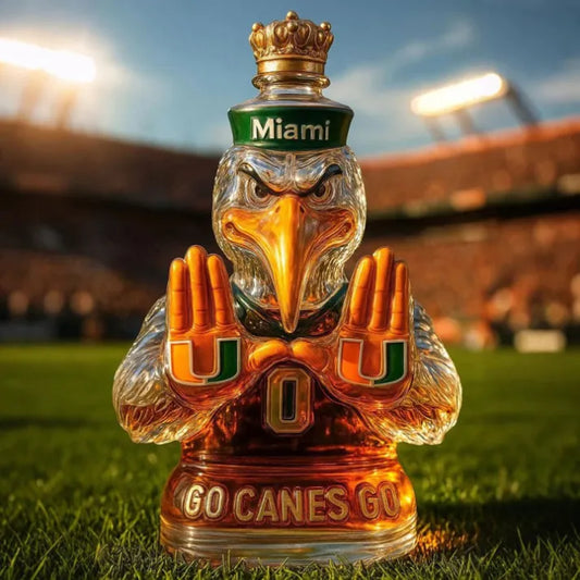 Miami Hurricanes Go Canes Go Whiskey Bottle - The One-And-Only Sebastian the Ibis