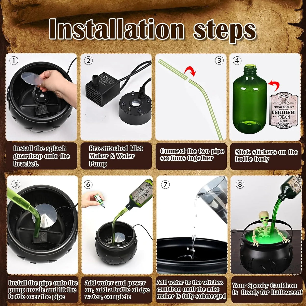 Halloween Cauldron Diffuser with Floating Potion Bottles
