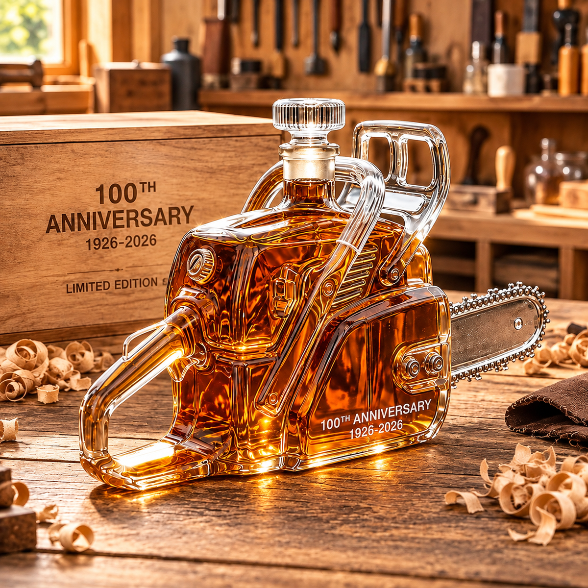 Chainsaw 100th Anniversary Whiskey Bottle