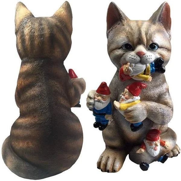 Cat Eating Gnomes Statue