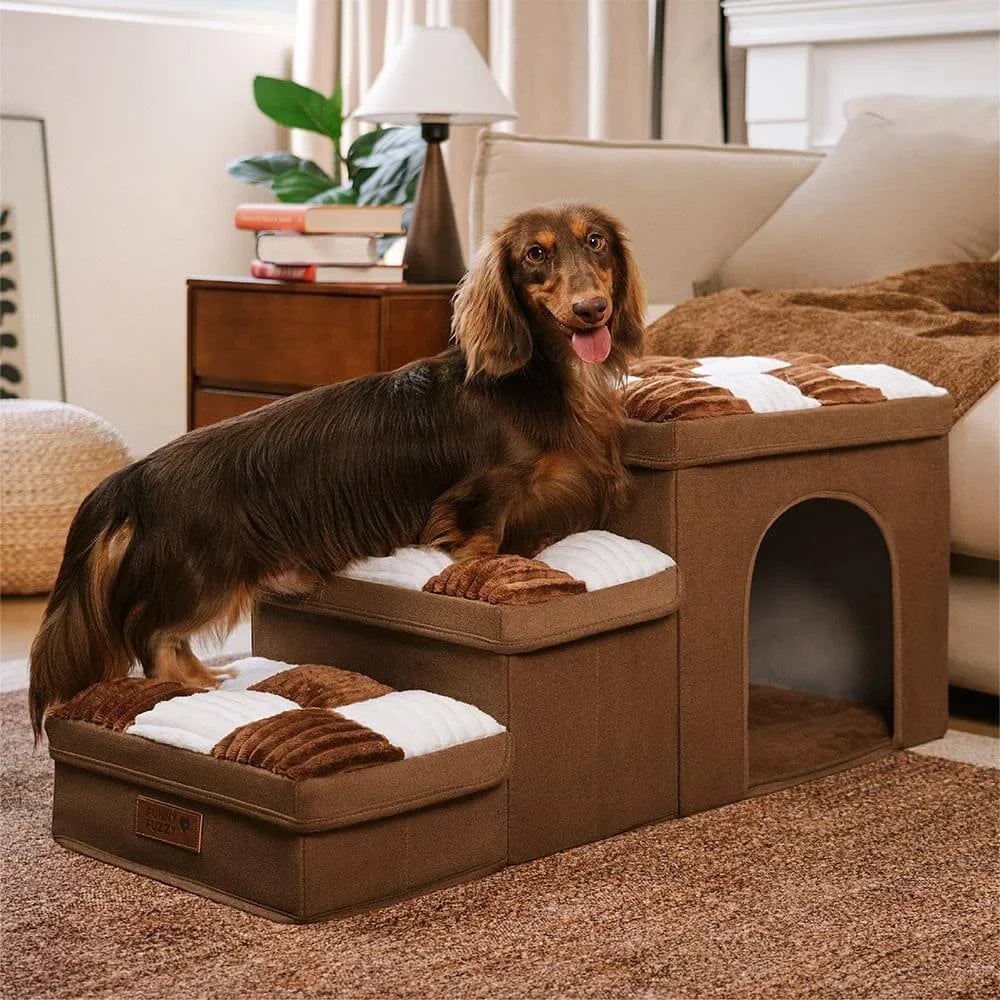 Chessboard Plaid Handcrafted Dog Stairs with Storage