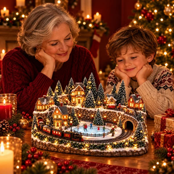 Animated Holiday Train & Ice Rink Scene