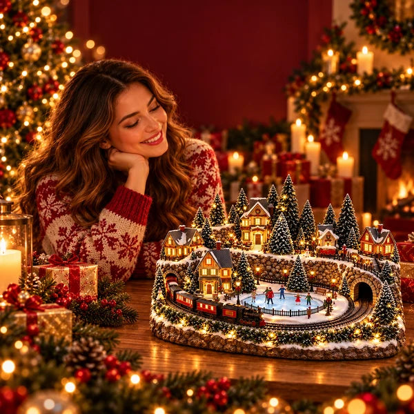 Animated Holiday Train & Ice Rink Scene