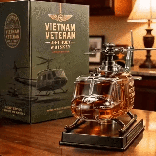 Vietnam Veteran UH-1 Huey Helicopter 1965-1975 Whiskey Bottle