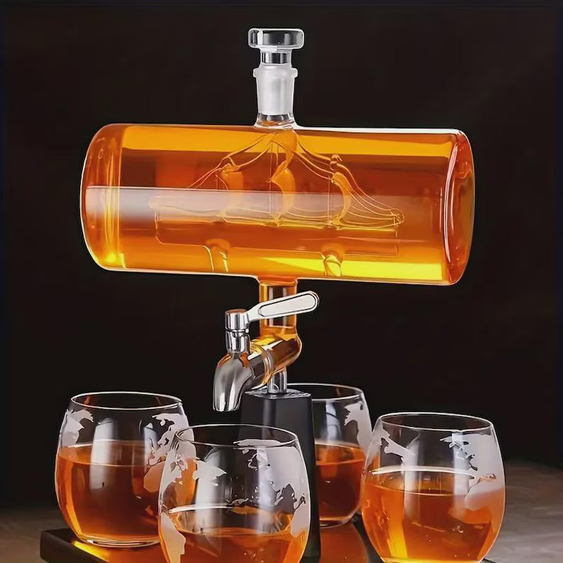 Sailboat Whiskey Decanter Set with Globe Glasses