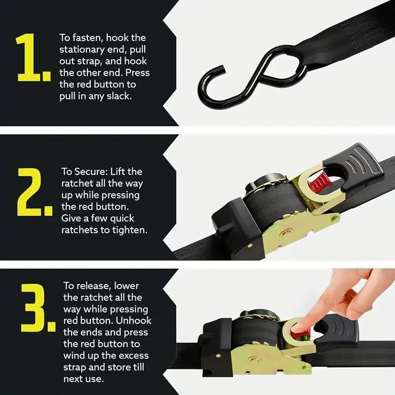 Upgraded 2025 Retractable Ratchet Strap